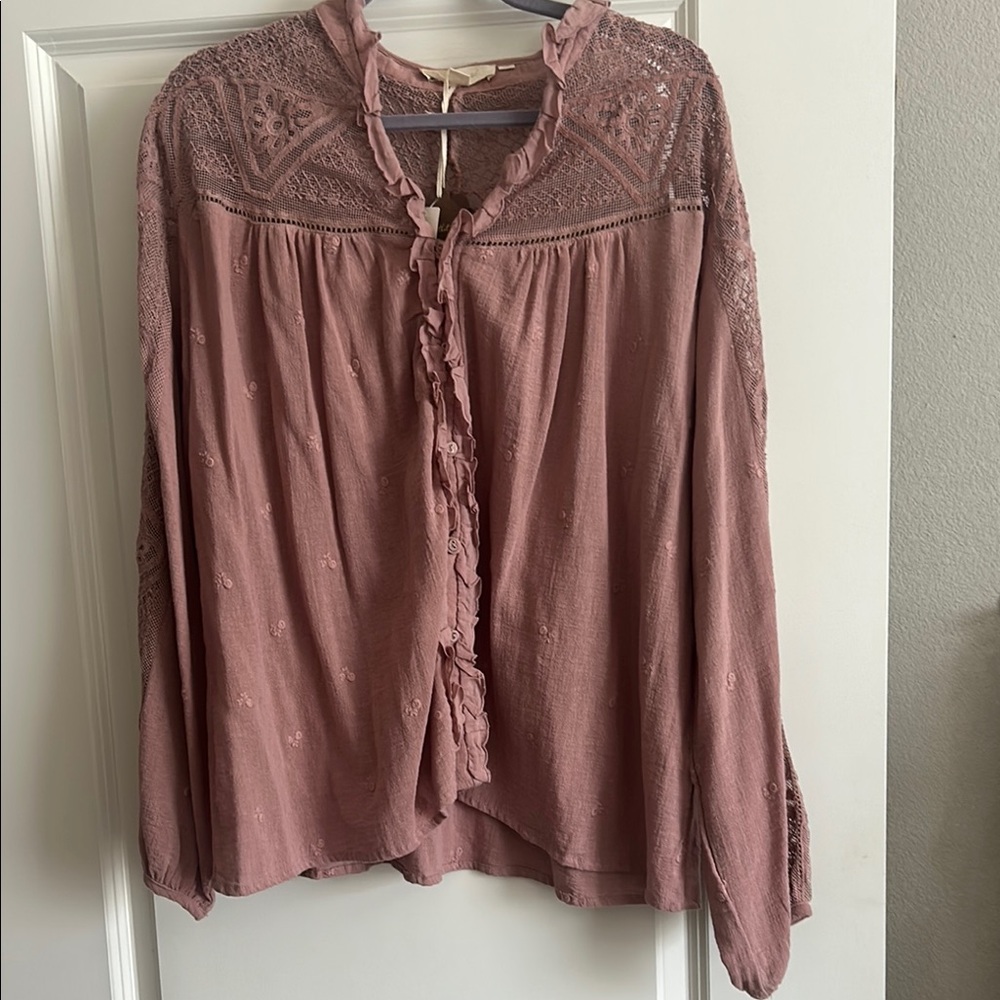 NWT ANTHROPOLOGIE Women's Pink Lace Detail Top